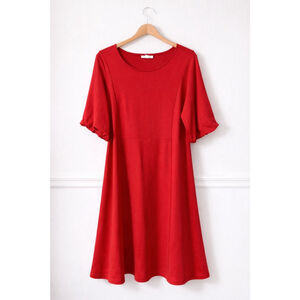 J.Jill Cherry Red Knit Dress Size Large Ruched Sleeve A-Line NWT